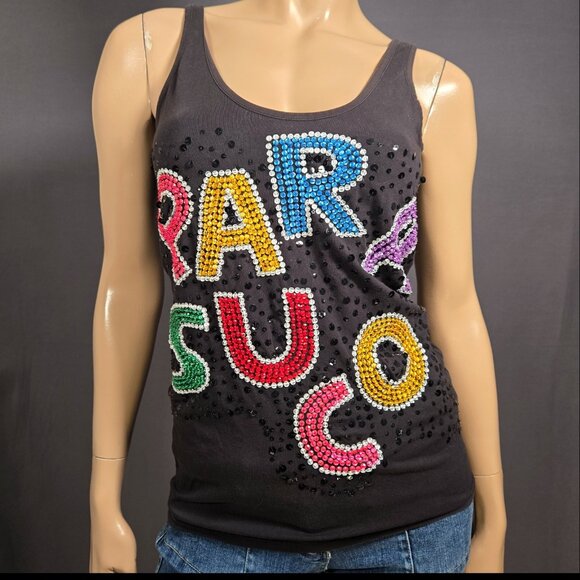 Y2K Parasuco Sequined Tank Top Size S Black Colorful Emo Indie Sleaze - Picture 1 of 9